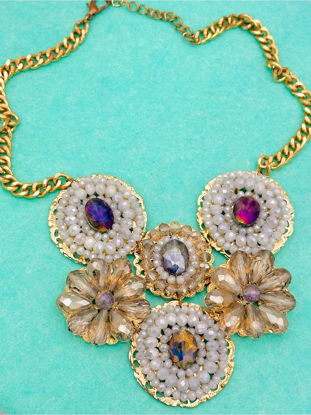Iridescent Crystal Beaded Bib Statement Necklace